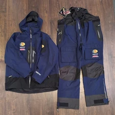 Mens Bass Pro Shops 100 Mph Gore Tex Rain Gear Jacket and Pants Bibs Blue 2XL