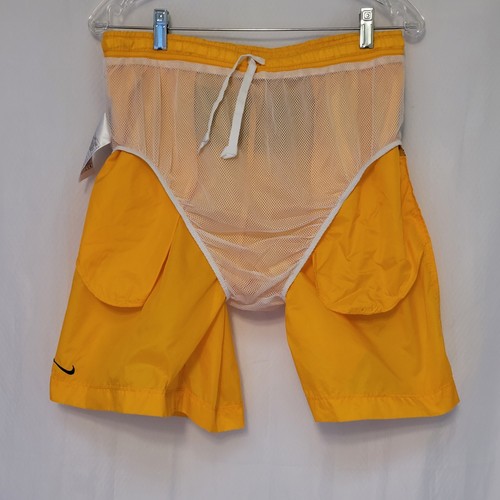 VTG 90s NIKE Bright Yellow Spellout Swim Trunks Shorts Lined Elastic Waist Sz L - Picture 7 of 7