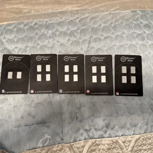 Total 18 Grams Of Wessex Mint Silver Bars .999 Presentation Cards