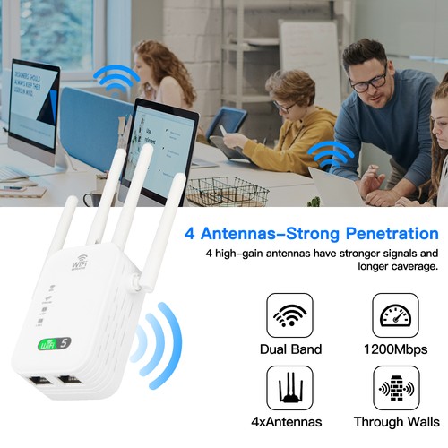 1200Mbps WiFi Range Extender Repeater Wireless Amplifier Router Signal Booster
