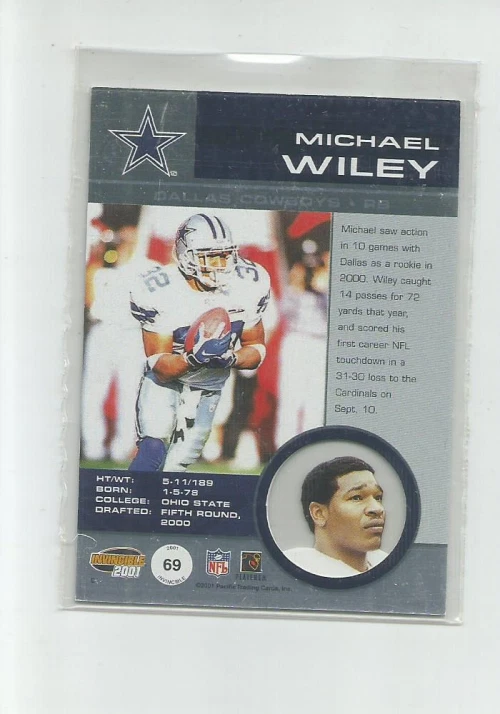 2001 PACIFIC INVINCIBLE BLUE #69 MICHAEL WILEY 232/250 - Image 2 of 2