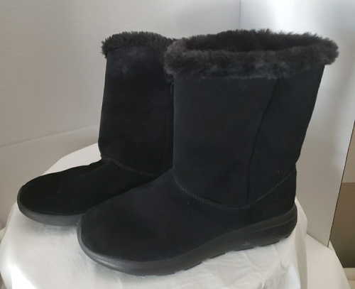 Skechers Air Cooled GOGA MAT Black Ankle Boots Women's Size 8.5 Faux Fur - Picture 3 of 6