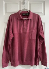 Scandia Woods Burgundy Waffle Knit Popover Henley Sweatshirt Mens Size Large Vtg