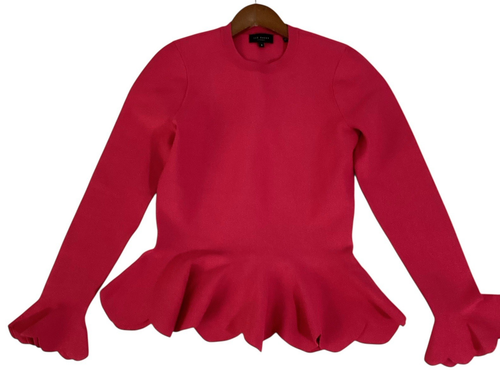 Top tejido ajustado manga larga Ted Baker Lillyyy festoneado peplum talla 3 rosa - Imagen 5 de 14