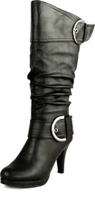 Top Moda Womens Page-22 Knee High Round Toe Buckle Slouched Low Heel Boots