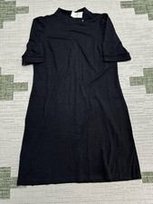 Loft Ponte Shift Dress Womens 10 Black Stretch Keyhole Back Puffed Sleeve New