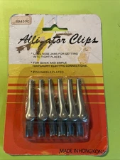 Alligator clips Vintage pack of 6 Zinc /Nickel plated Made in HongKong NOS New