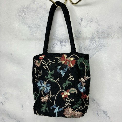 Vintage regencycore Handbag Embroidered Floral Black Mini Bag Bridgerton fairy - Picture 4 of 12