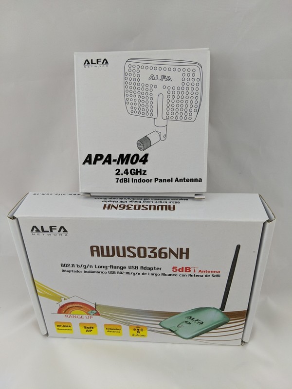 Alfa AWUS036NH USB WiFi Adapter RT3070 Tested CD Docs Antenns APA-M04 7dBi Panel