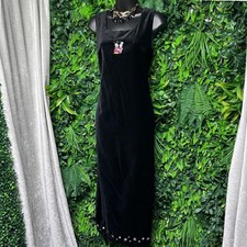 Vintage Disney Mickey Minnie Mouse Dress Small Black Velvet Maxi Square 3439