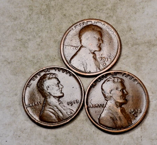 1913+1913-D+1913-S Lincoln Wheat Cent Penny Lot* VG/Fine * 3 Coin Set * XWL716