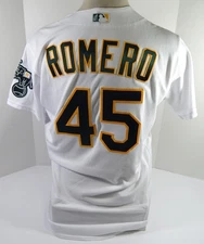 2021 Oakland A's Athletics Miguel Romero #45 Game Issued P Used White Jersey 8