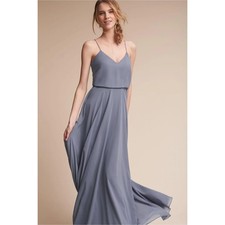 Jenny Yoo Bridesmaid Dress Chiffon Evening Gown 4 Stormy Gray Blue Event Wedding
