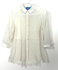 Simply Vera Vera Wang Women’s Small Chiffon Lace Blouse Ivory Button Front