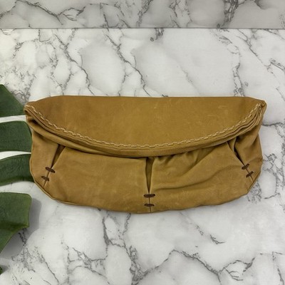 49 Square Miles Clutch Purse Bag Tan Brown Leather Fold Over Magnetic sq mi