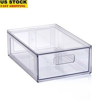 Clear Plastic Pull-Out Closet Drawer Stackable Storage Organizer Shoes Toys New