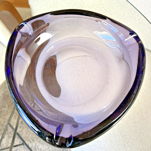 Large Amethyst Glass Triangle Ashtray Sklo? MCM Scandinavian Trinkets 8" Heavy - Picture 5 of 12