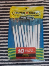 VTG 1992 Paper Mate Write Bros 10-Pk BLUE Ink Medium Ball Pens Ballpoint NOS