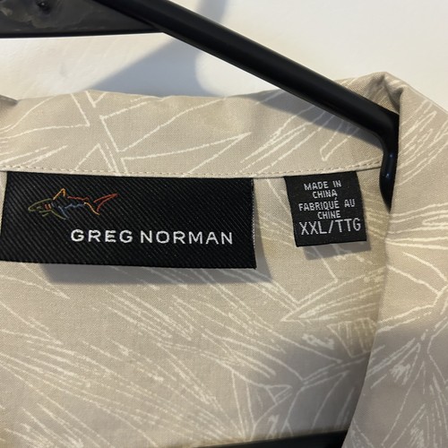 Greg Norman Shirt Mens 2XL Beige Tan Bamboo Silk Cotton Hawaiian Button Up Camp - Picture 8 of 14