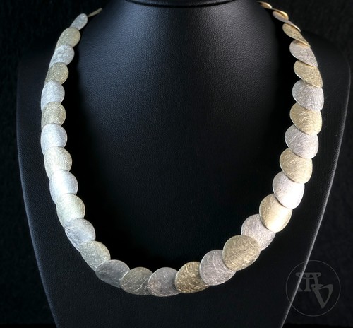 Collar de plata 925 de diseño de forja de plata círculos placas cadena de plata 42 cm 32 g - Imagen 4 de 11