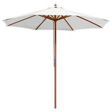 9' Wooden Outdoor Patio Umbrella Pulley Garden Yard Beach Wedding Sunshade White