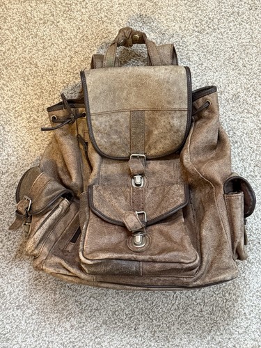 Vintage Marlboro Leder Rindsleder braun Leder Distressed Rucksack - Bild 1 von 13