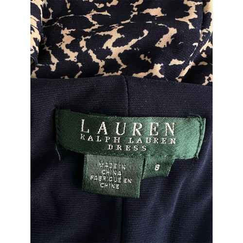 Lauren Ralph Lauren Women's Size 8 M Animal Print Sheath Dress Navy Beige Ruched - Picture 7 of 9