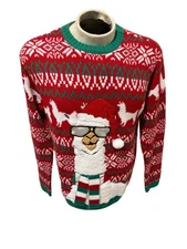 Holiday Time Reindeer Ugly Christmas Sweater Lights Sunglasses Men’s L 97 