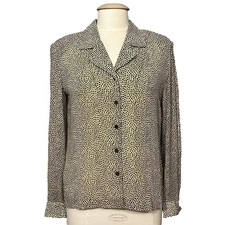 VTG 90s Tamotsu NY Womens Top S Beige Animal Print Classic Business Office Retro