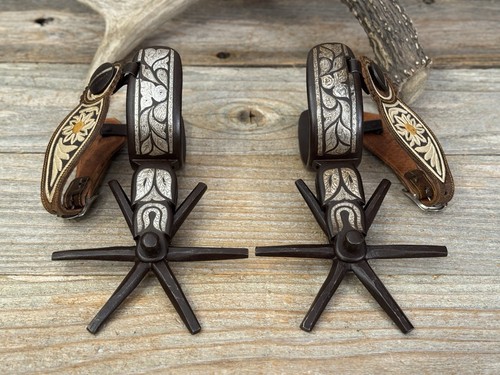 GORGEOUS Mexican Chihuahua LARGE Engraved Spurs w/ Straps - Picture 3 of 21