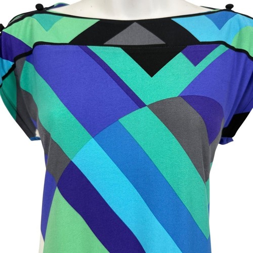 Donna Morgan Women Jersey Knit Green Blue Cap Sleeve Stretch Dress Knee Length 6 - Picture 5 of 15