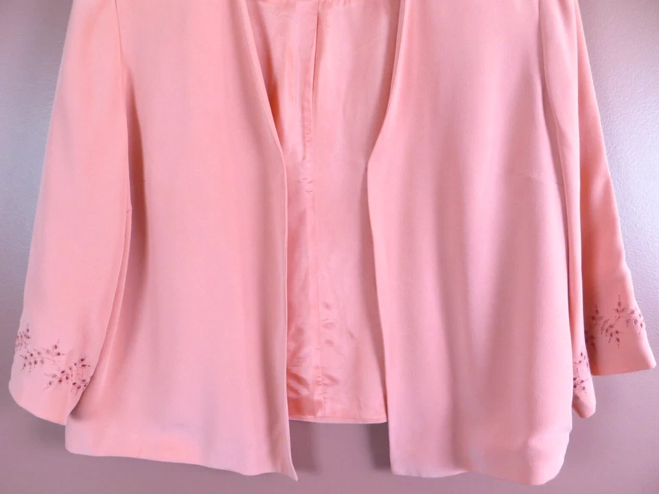 CJ1060- TALBOTS Mujer Seda Blazer Chaqueta Manga 3/4 Ojales Abiertos Melocotón 18W Plus Foto 4 de 4