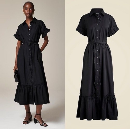 J.Crew Amelia maxi shirtdress in cotton poplin Short Sleeve Black NWT Size XXL