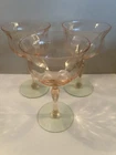 Watermelon Pink Depression Glass & Green  Vaseline Uranium  Cocktail Glasses- 3
