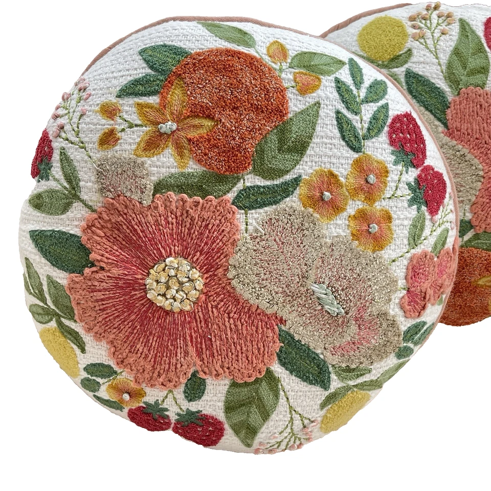 Artistic Accent 100% Cotton Embroidered Flower Summer Decor Boho Pillow Set Of 2 - Image 3 of 4