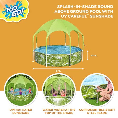 H2OGO! Kids Splash-in-Shade Round Above Ground Pool with Canopy Sunshade, Green - Picture 2 of 10