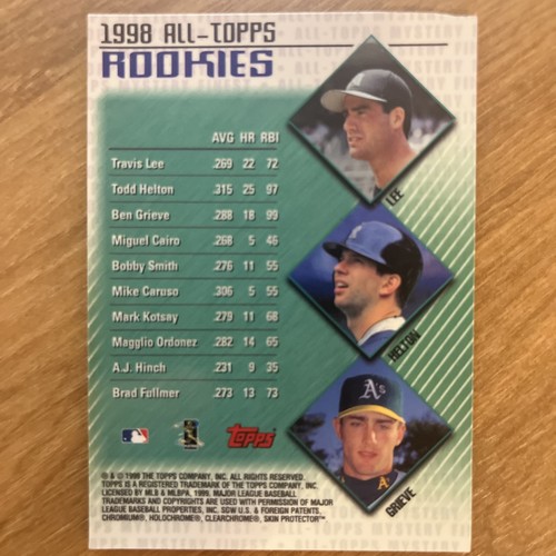 1999 Topps - All-Topps Mystery Finest Todd Helton #M23 - Rockies Salón de la fama - Imagen 2 de 2