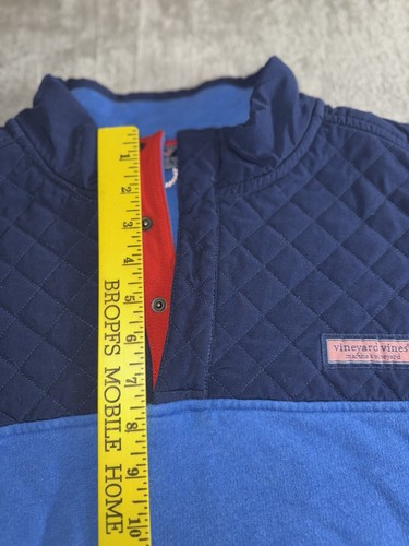 Vineyard Vines Men's Quilted 1/4 Snap Pullover Ocean Blue/Navy/Red Size Large - Picture 9 of 9