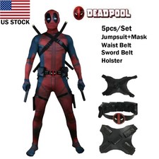 Adults Mens Deadpool Cosplay Costume Halloween Bodysuits Jumpsuit Accessories