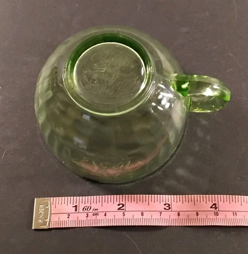 Vintage Green Glass Handled Tea Cups 'Fruits' About 2.25" High Set Of 4 - Picture 5 of 16