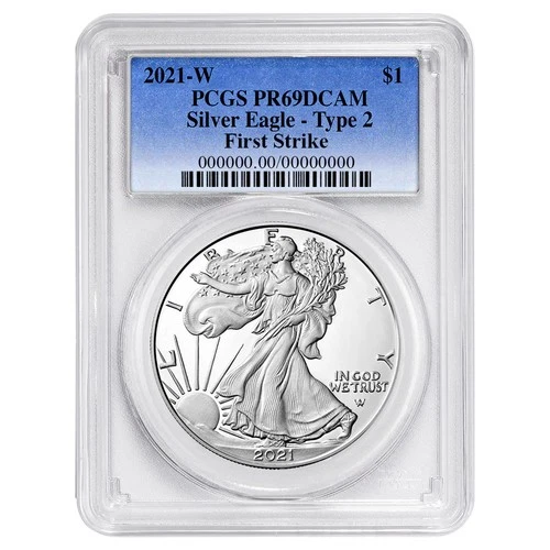 2021-W Proof $1 Type 2 American Silver Eagle PCGS PR69DCAM FS Blue Label