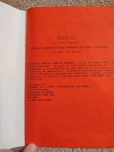ATARI 800 XL/XE COLOSSUS CHESS 3.0 (ENGLISH SOFTWARE) 48K TAPE Boxed Complete - Foto 9 di 10
