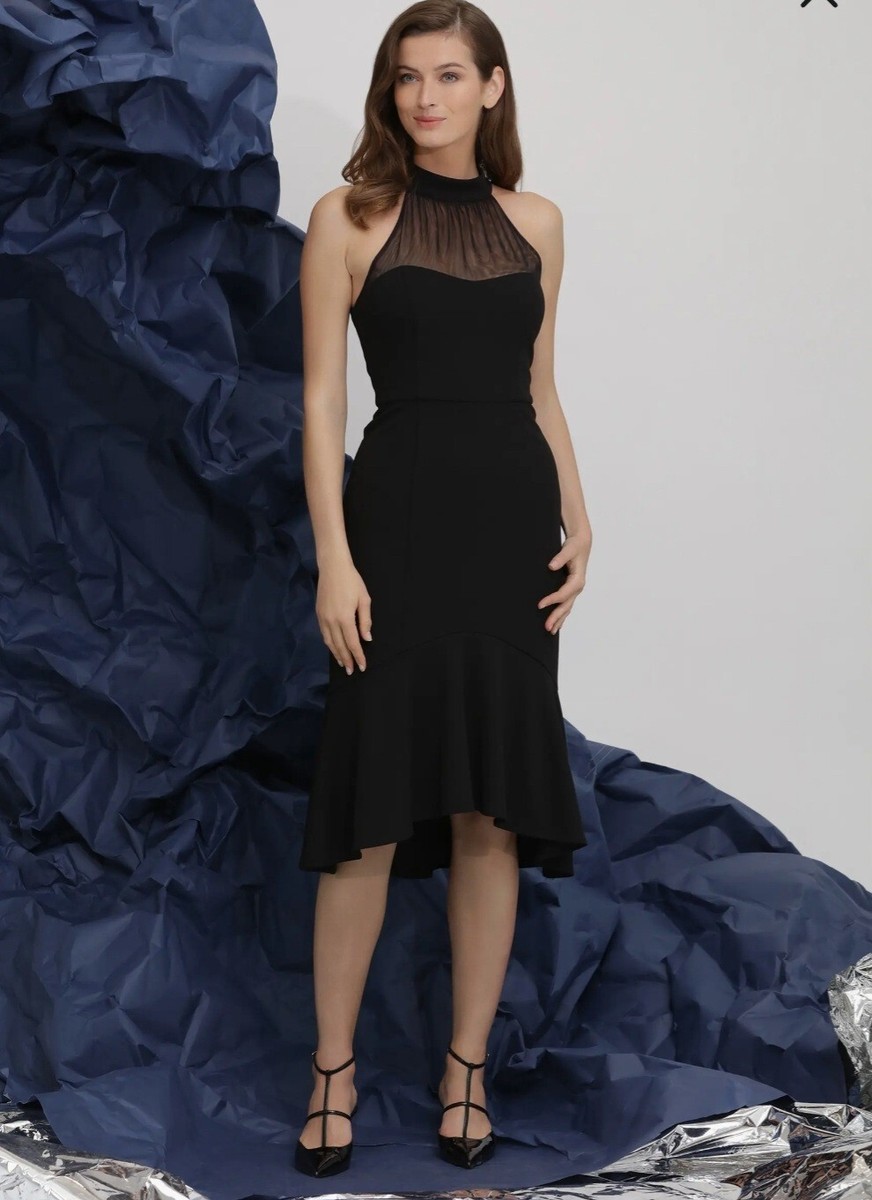 Maggy London Illusion Mesh Detail High-Low Cocktail Dress Sz
