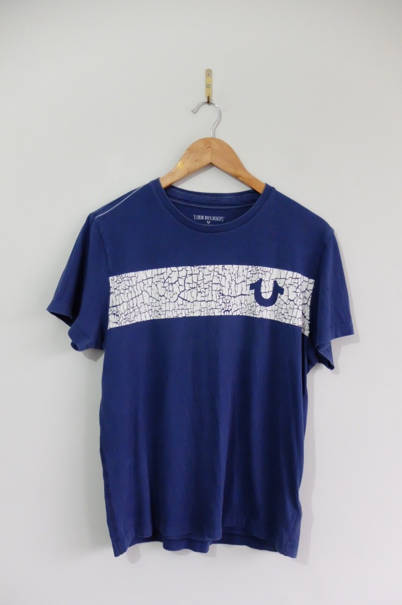 Vintage True Religion Distress Pull panel T-shirt FITS S Blue