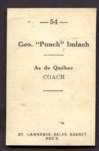 1952-53 St Lawrence Sales # 54 George Punch Imlach As de Quebec - Bild 2 von 2