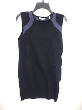 Vince Dress Womens Large Black Blue Colorblock Sleeveless Knit Sheath Designer