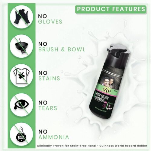 VIP HAIR COLOUR SHAMPOO Black For Men & Women - 180ml Free Shipping - Picture 2 of 9
