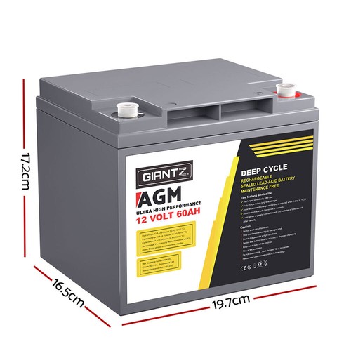 Giantz AGM Battery 12V 60Ah Deep Cycle Box Portable Solar Caravan Camping - Picture 2 of 7