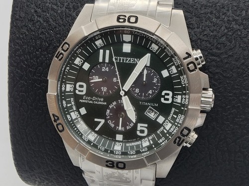 Citizen Titanium Chronograph Green Dial Men's BL5550-50X Watch Eco-Drive Sport - Picture 3 of 7