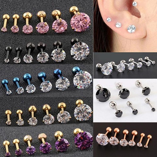 1PC Stainless Steel Earring Earring Prong Tragus Cartilage Piercing Stud Earring - Picture 5 of 14